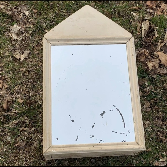 Antique Medicine Cabinet Wood Old White Paint Mirror Primitive Bathroom Storage - Picture 1 of 9